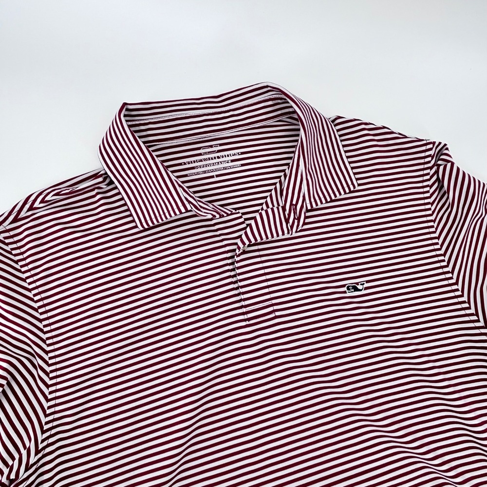 Vineyard Vines Performance Polo Shirt Mens Large Burgundy White Striped Golf Top
